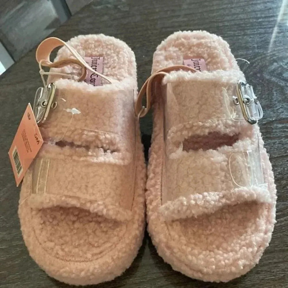 Juicy Couture Pink Blush Plush Faux fur Slide Sandals - Picture 3 of 8